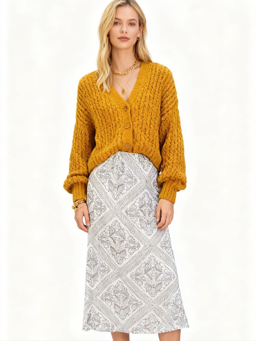 En Saison Satin Paisley Midi Skirt Size L